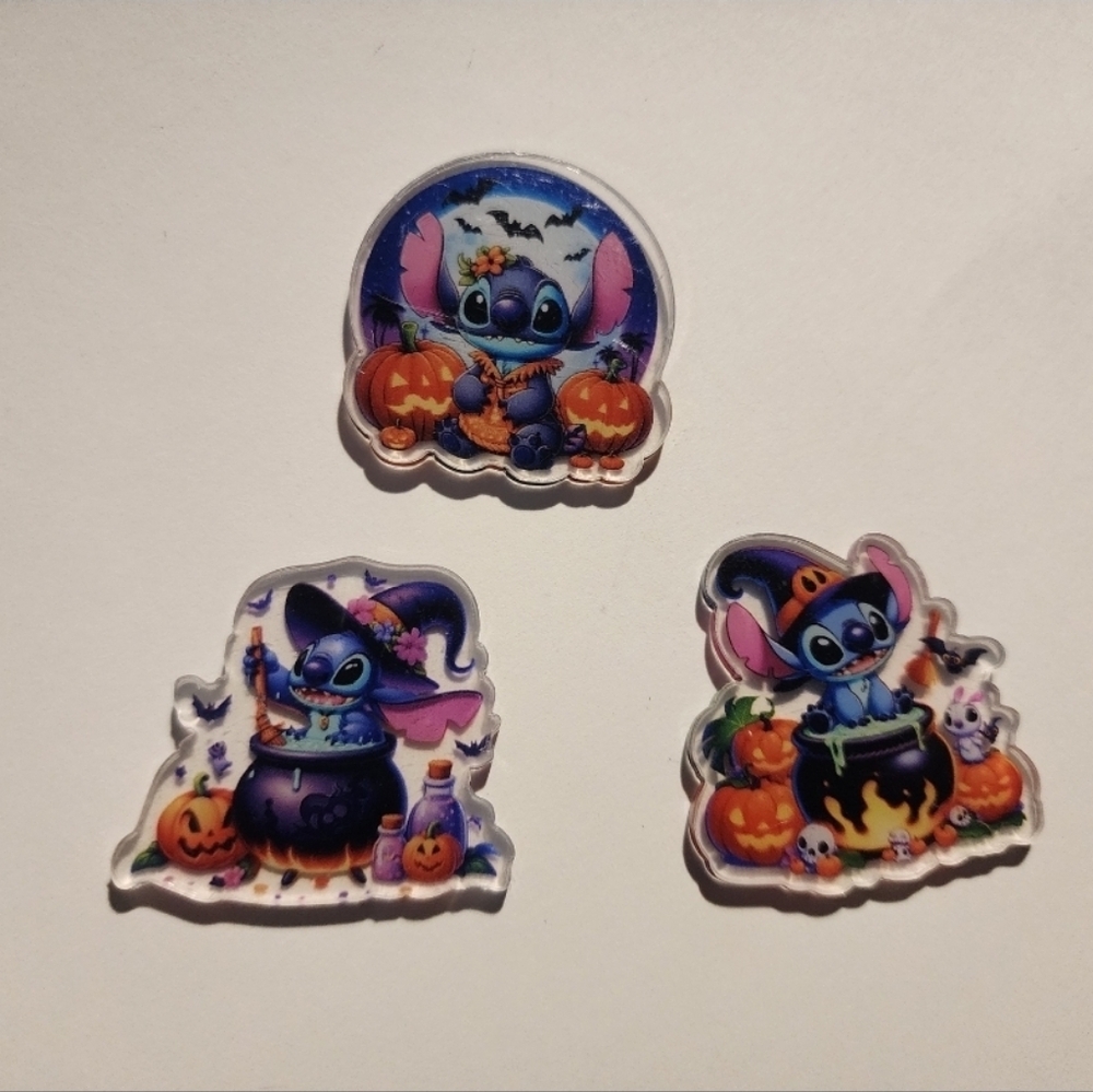 Acrylic Flatback Sti Witch‎ Halloween Blue Alien Badge Clip Keychain Bag Crafts